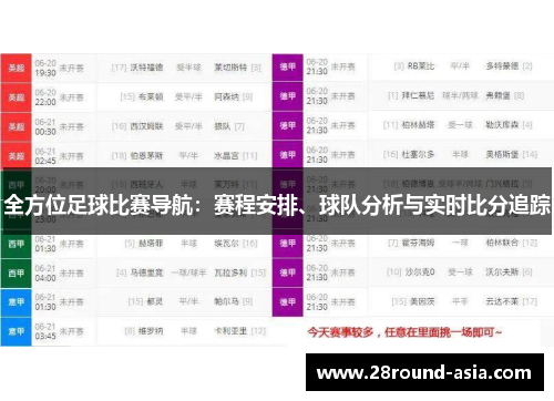 全方位足球比赛导航：赛程安排、球队分析与实时比分追踪